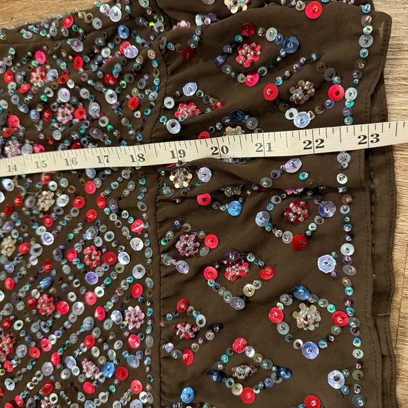 Anthropologie Carnation Lilly Blouse Women’s L Brown Sequin Beaded Sheer Boho - Picture 10 of 12